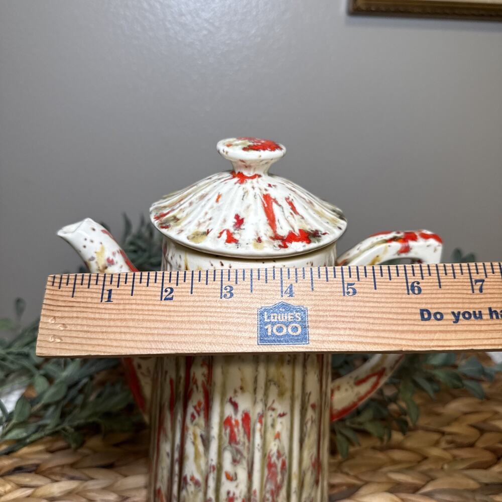 Vintage Studio Pottery Coffee Pot Red Drip Glaze Fluted Ceramic 10” MCM, Chips - Picture 12 of 13
